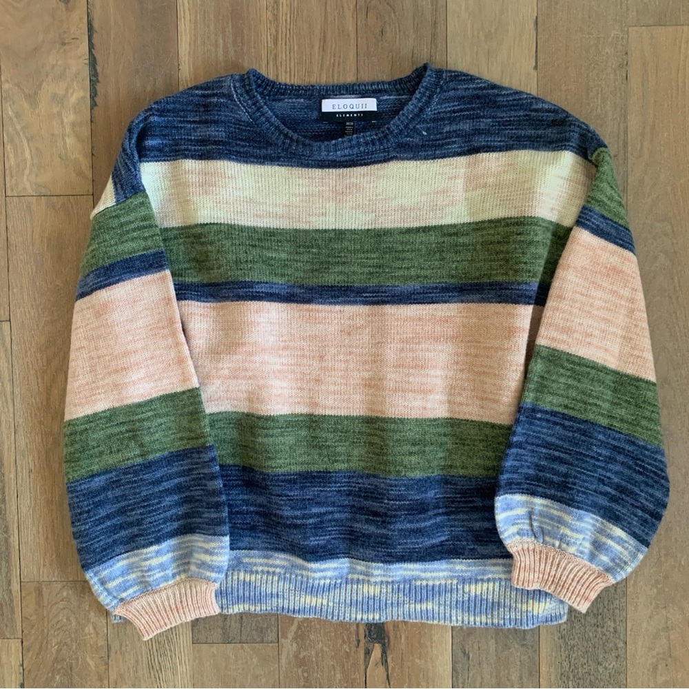 Eloquii Blue Crewneck Sweater with Textured Knit